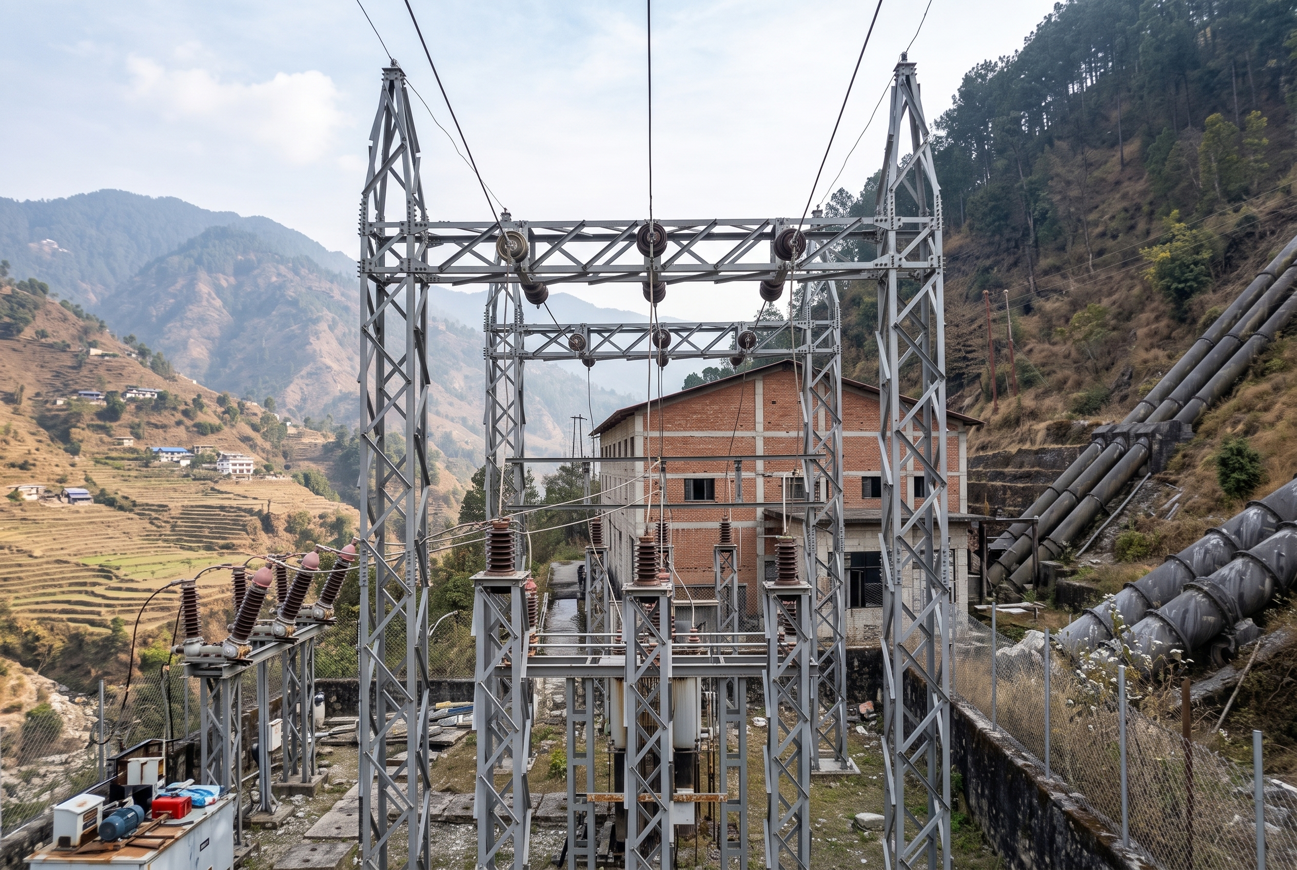 Substation Gantry and Penstock Hillside)